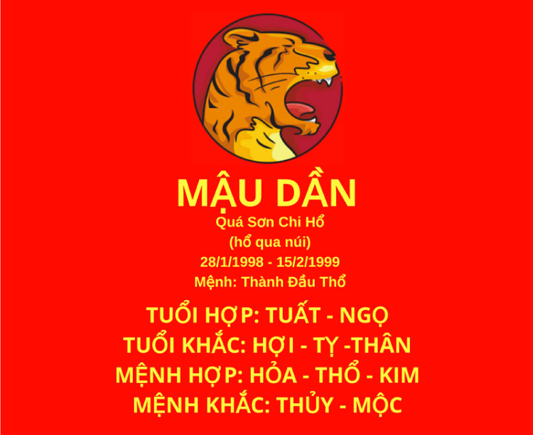 Người sinh 1998 là tuổi Mậu Dần thuộc mệnh Thổ
