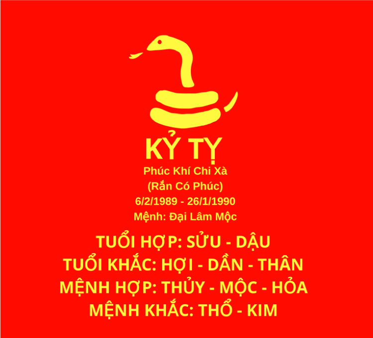 Người sinh năm 1989 tuổi Kỷ Tỵ ( tức tuổi con rắn ) thuộc mệnh Mộc, nạp âm Đại Lâm Mộc
